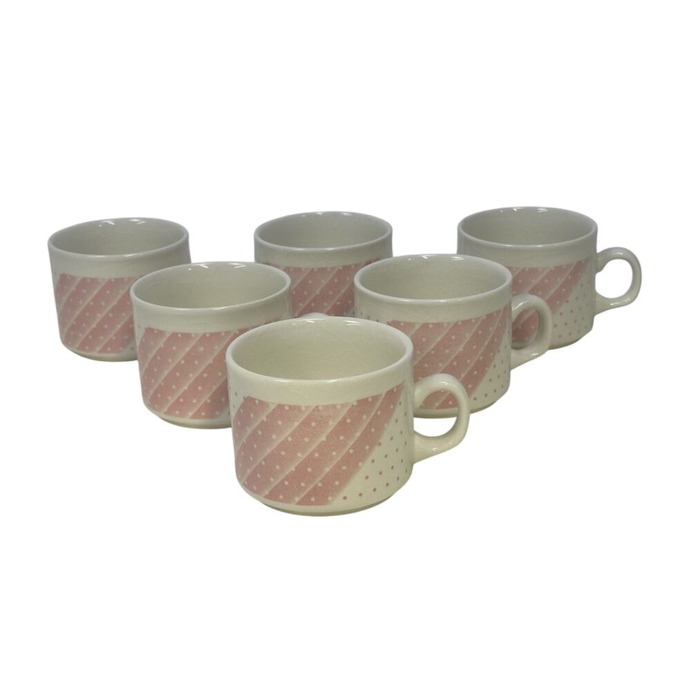 Churchill England 'Pink Shades' Vintage Flat Bottom Coffee Cups-Set of 6